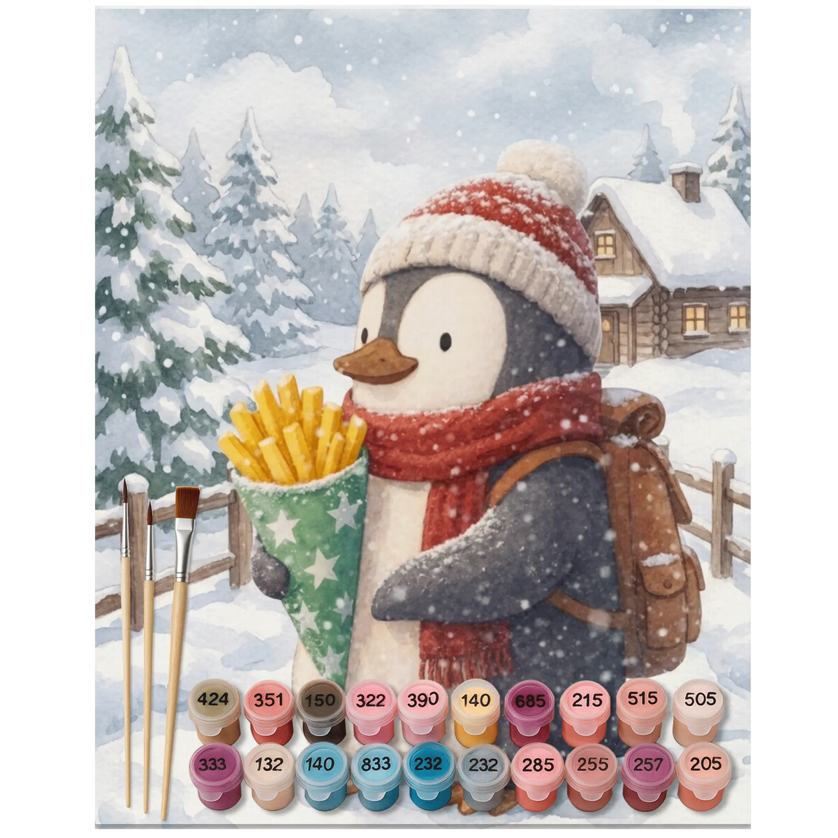 Malen nach Zahlen Pinguin Winter Pommes Design Malen nach Zahlen, Zahlenbild, malerei nach zahlen, Acryl Malen nach Zahlen, malset, Malen nach Zahlen Leinwand, Malen mit Zahlen, kreativ set, leinwand malerei, acrylmalerei set, malen nach zahlen set, diy set, leinwand malset, DIY Malen nach Zahlen, acryl malset, Malen nach Zahlen Bild