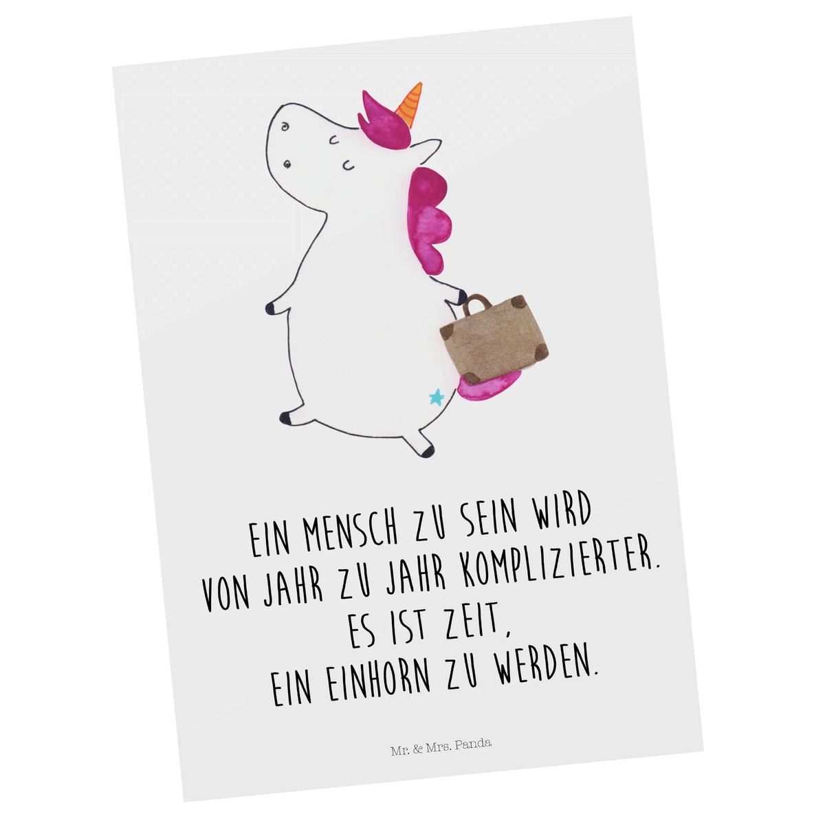 Postkarte Einhorn Koffer bildkarte, Motivkarte, Grußkarte, Designkarte, Postkarte, Postkarten, Kunstkarten, Fotokarte, einzelkarte, kunstkarte, spruchkarte, Ansichtskarte, Ansichtskarten, Unicorn, Einhorn, Einhörner, Einhorn Deko, Kind, Verreisen, Abenteuer, Koffer, Lustig, Gepäck, Spaß, Albern, Reise, Erwachsen, Witzig